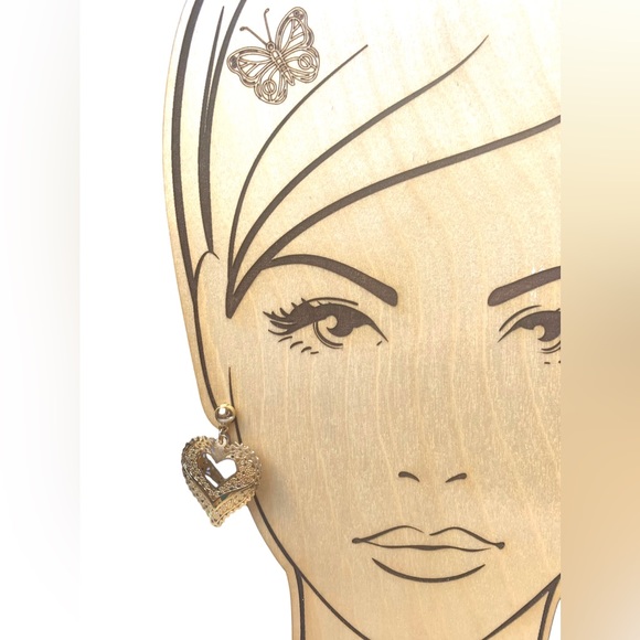 Double Heart Open Filigreed Gold Plated Pierced Earrings Woman’s Jewelry - Picture 3 of 4